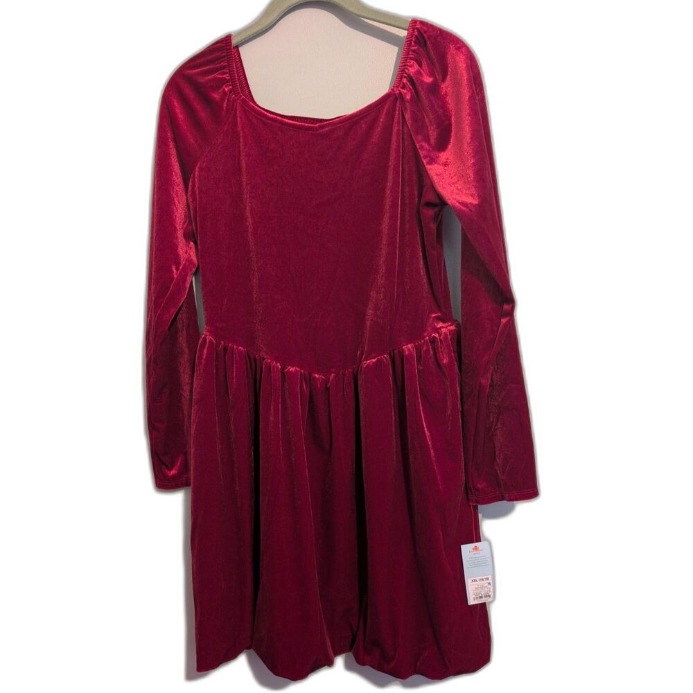 Cat & Jack Girls Garnet Red Velvet Long Sleeve Dress Size XXL(16/18)NWT